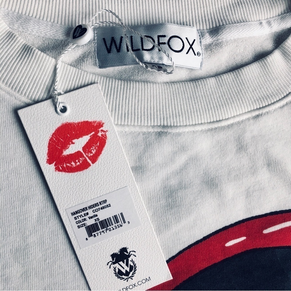 Wildfox “Hangover Hiders” Sunglasses Sweatshirt, Vanilla, Black, Red, Size XS - Picture 10 of 17